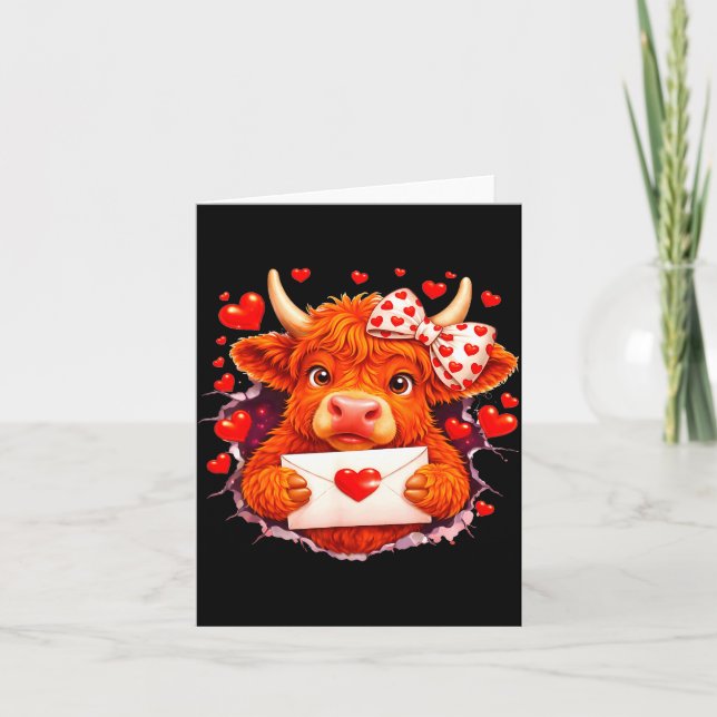 Cute Valentine Highland Cow With Heart Bow Western Karte (Vorderseite)