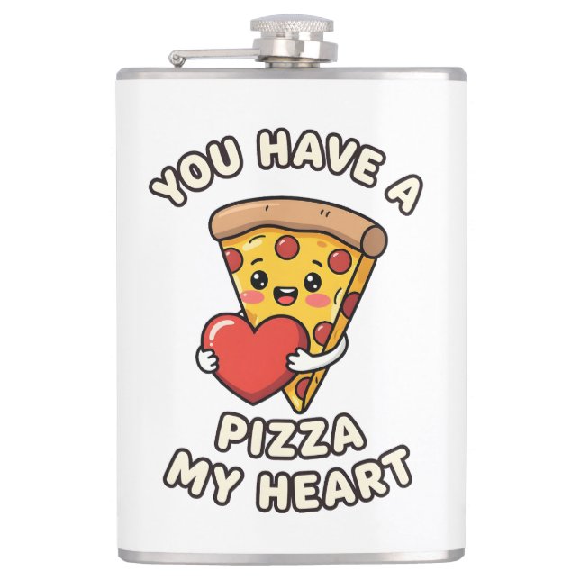 Cute Valentine Pizza Slice – Fun Romantic Gift for Flachmann (Vorderseite)