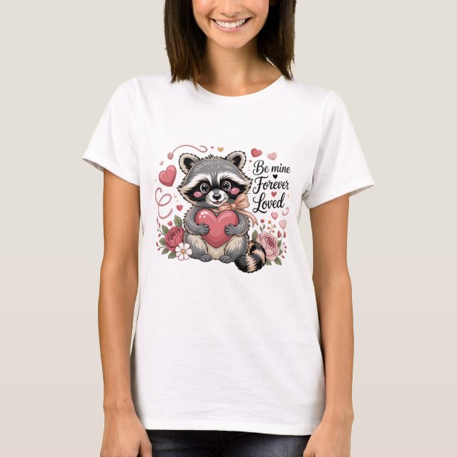 Cute Valentine Raccoon Be Mine Forever Loved T-Shirt (Vorderseite)