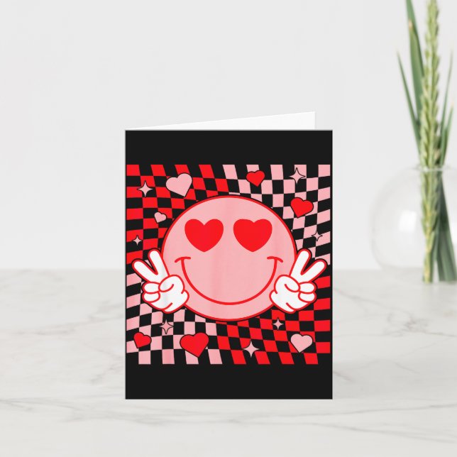 Cute Valentine Smile Face Smiling Checkered Patter Karte (Vorderseite)