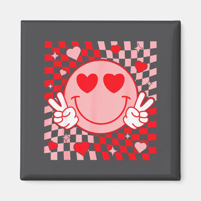 Cute Valentine Smile Face Smiling Checkered Patter Magnet (Vorne)