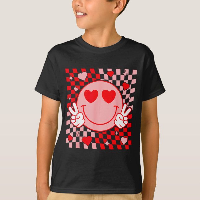 Cute Valentine Smile Face Smiling Checkered Patter T-Shirt (Vorderseite)