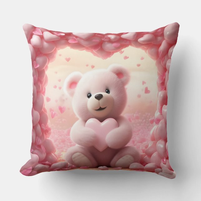 Cute Valentine Teddy Bear Throw Pillow Kissen (Vorderseite)