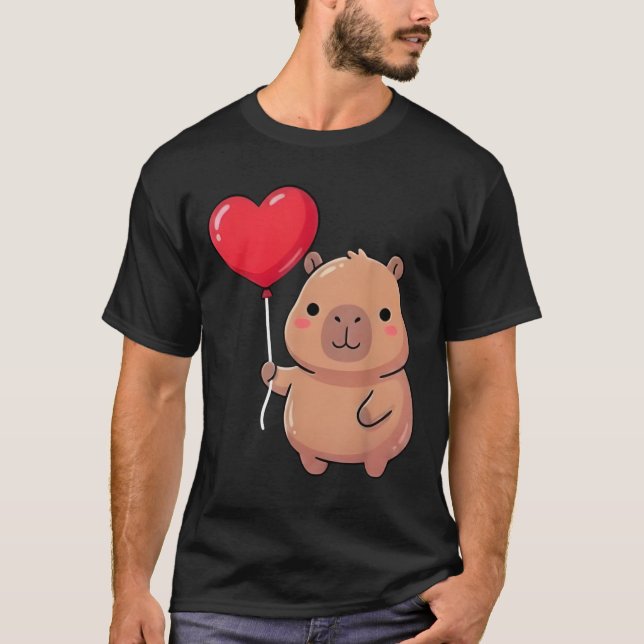 Cute Valentine's Day Capybara Holding Heart Balloo T-Shirt (Vorderseite)