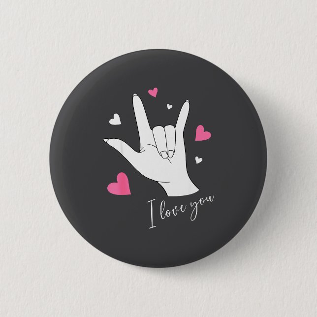 Cute Valentines Day Hearts I Love You Hand Sign La Button (Vorderseite)