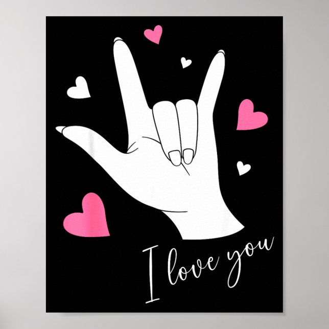 Cute Valentines Day Hearts I Love You Hand Sign La Poster (Vorne)