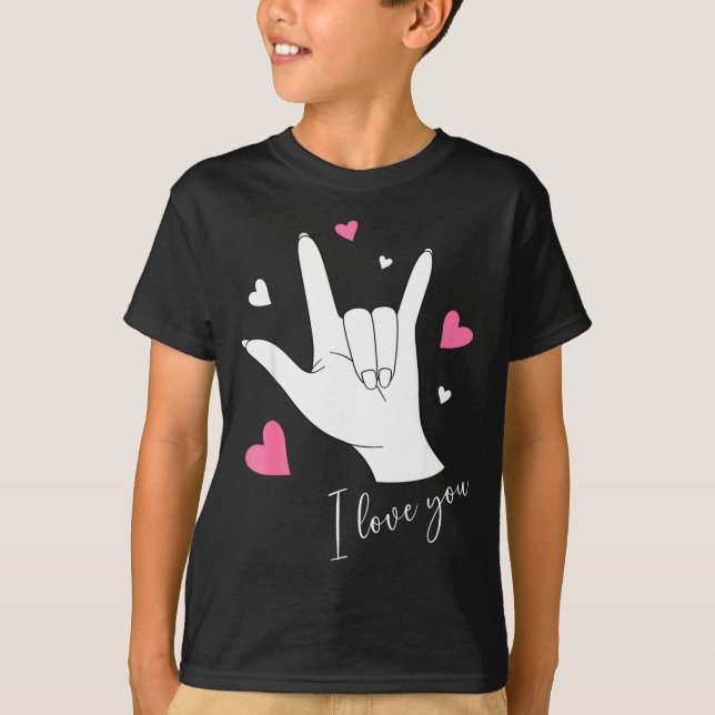 Cute Valentines Day Hearts I Love You Hand Sign La T-Shirt (Vorderseite)