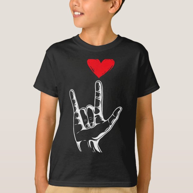 Cute Valentines Day I Love You Hand Sign Language  T-Shirt (Vorderseite)