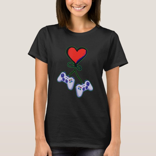 Cute Valentine's Day Matching Couple Video Gamer T-Shirt (Vorderseite)