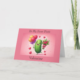 Cute Valentine's Day Pickle with Flowers Dankeskarte