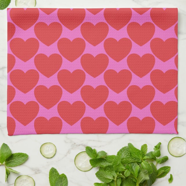 Cute Valentine's Day Pink and Red Heart Pattern Geschirrtuch (Gefaltet)
