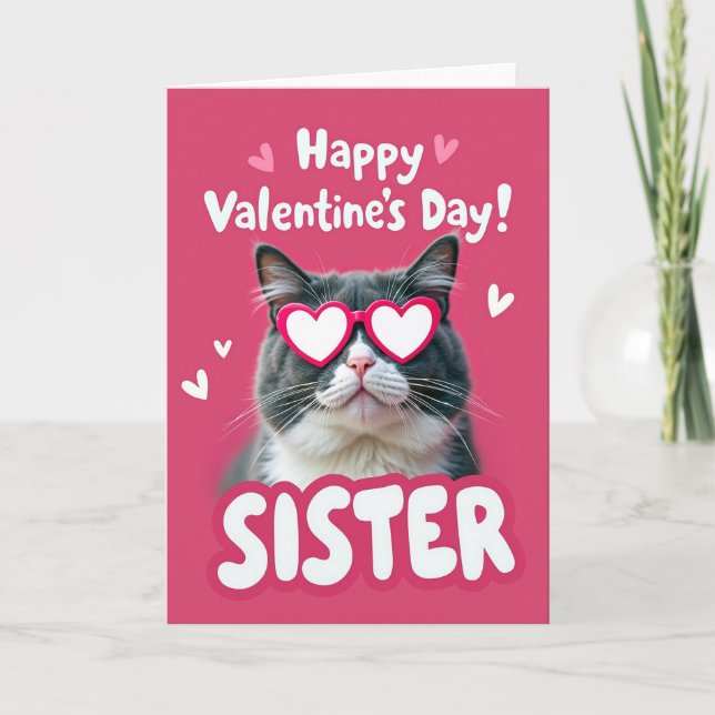 Cute Valentines Day Sister Cat Card Karte (Vorderseite)