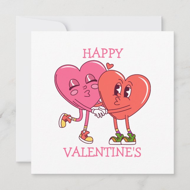 Cute Valentine's Hearts Couple Flat Card (Vorderseite)
