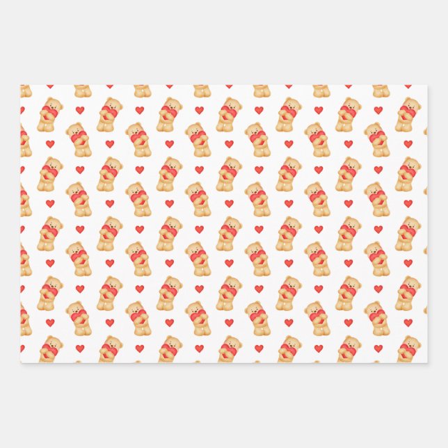 Cute Valentine's Wrapping Paper | Teddy Bear  Geschenkpapier Set (Vorderseite)