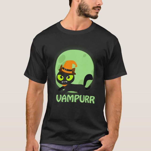 Cute Vampire Cat Halloween Vampurr T-Shirt (Vorderseite)