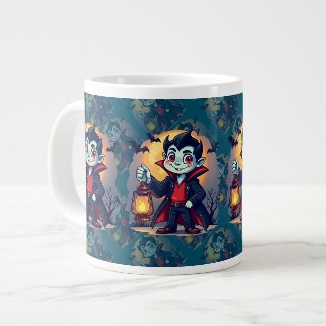 Cute Vampire with Lantern Kawaii Halloween Jumbo-Tasse (Vorderseite Links)