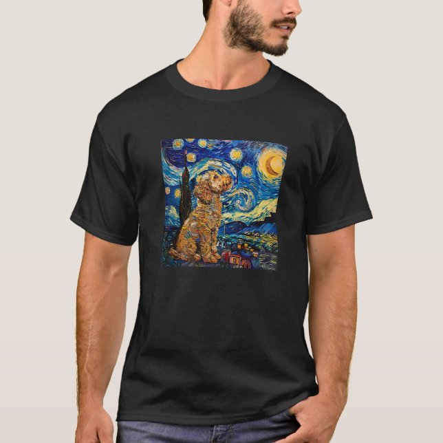 Cute Van Gogh Goldendoodle Dog Starry Night Funny  T-Shirt (Vorderseite)
