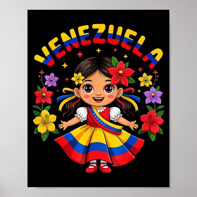 Cute Venezuela Girl Kids Traditional Dress Colorfu Poster (Vorne)