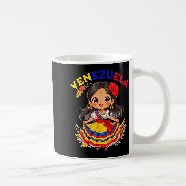 Cute Venezuela Girl Traditional Dress Colorful Art Kaffeetasse (Rechts)