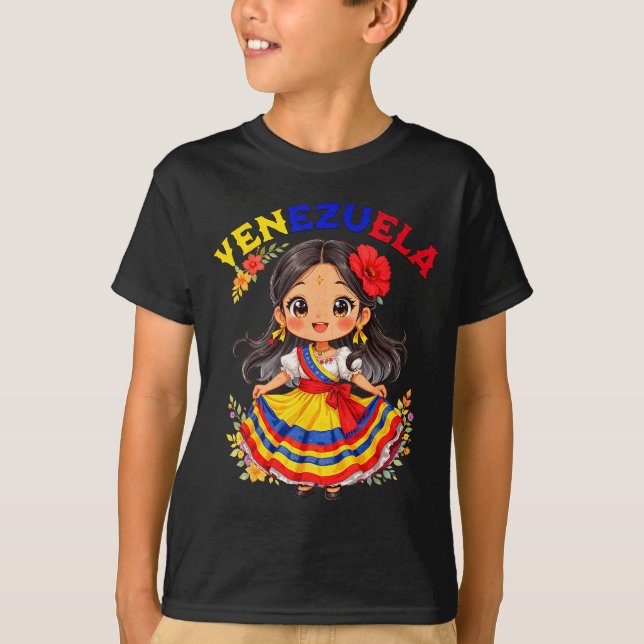 Cute Venezuela Girl Traditional Dress Colorful Art T-Shirt (Vorderseite)
