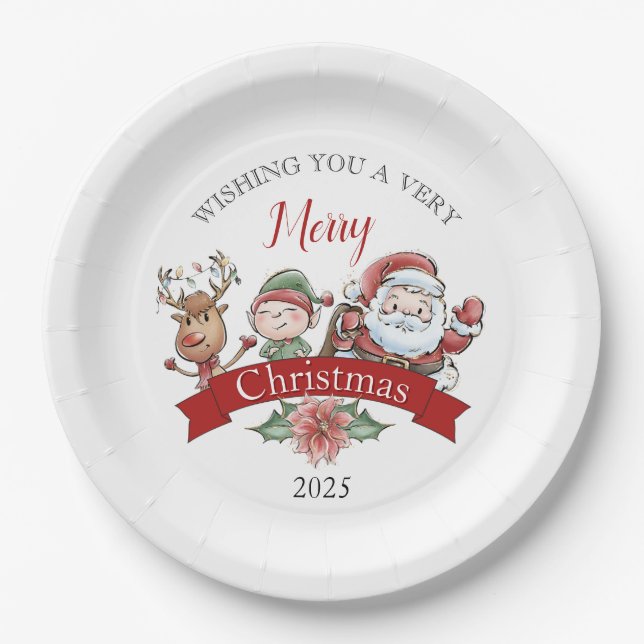 Cute Very Merry Christmas Personalized Pappteller (Vorderseite)