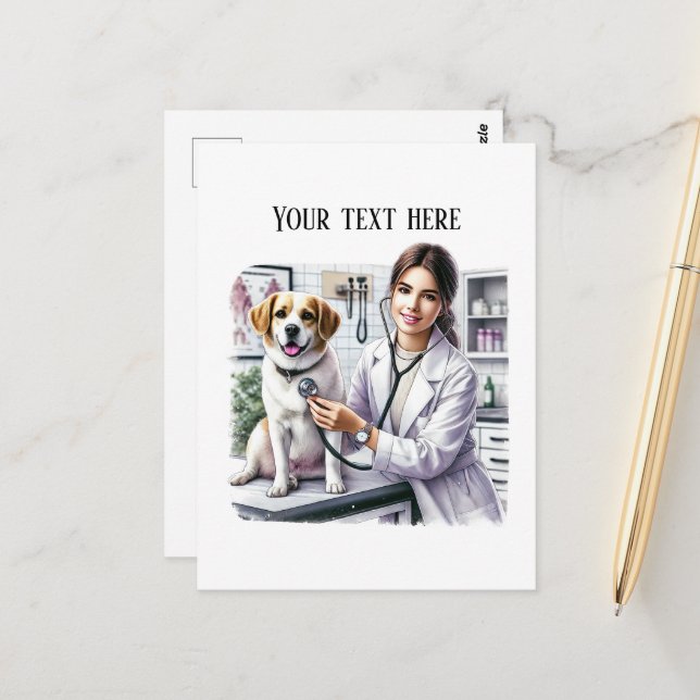 Cute Veterinarian Office customizable  Postkarte (Vorderseite/Rückseite Beispiel)