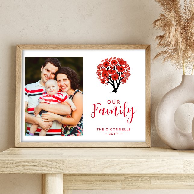 Cute Vibrant Red Floral Family Tree Photo Poster ( Cute Vibrant Red Floral Family Tree Photo Poster. )