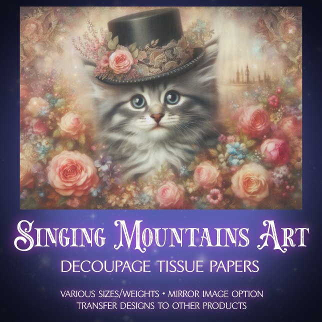 Cute Victorian Cat in Top Hat Decoupage  Seidenpapier (Von Creator hochgeladen)