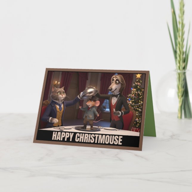 Cute Victorian cats and dog Christmas Karte (Vorderseite)