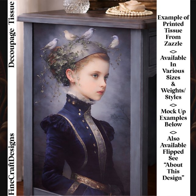  Cute Victorian Girl, Ivy & Birds FF5R Decoupage Seidenpapier (Von Creator hochgeladen)