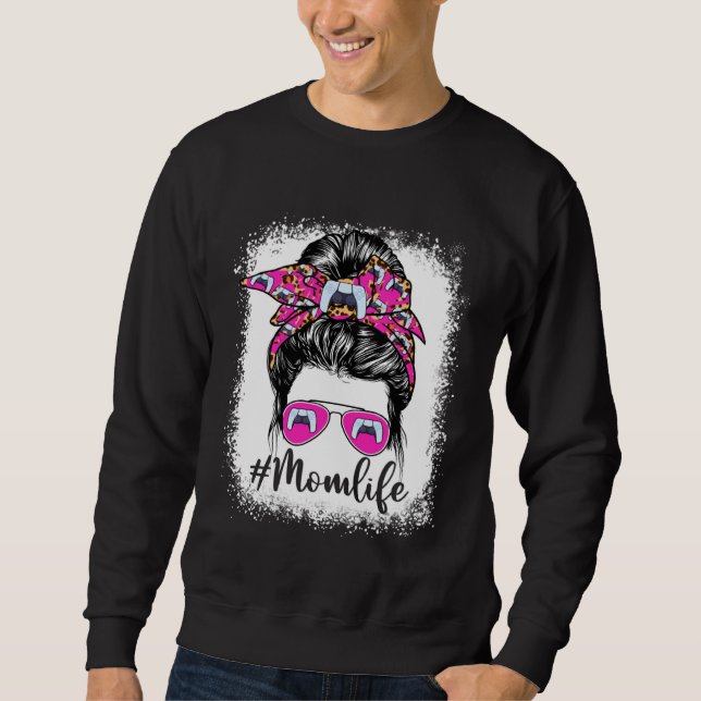 Cute Video Game Mom Life Messy Bun Game Day Mother Sweatshirt (Vorderseite)