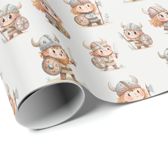Cute Viking warriors kids Geschenkpapier (Rolleneckpunkt)