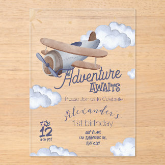 Cute Vintage Airplane First Birthday Adventure Awa Acryleinladungen