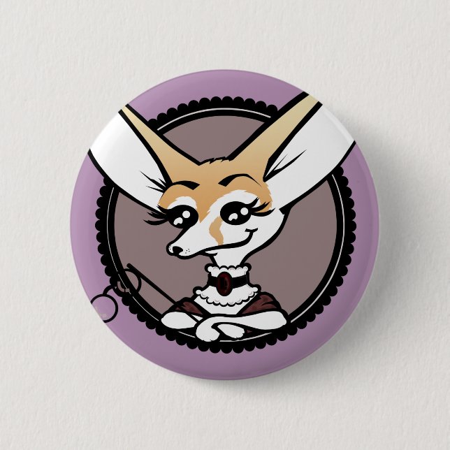 CUTE VINTAGE ART CARTOON FENNEC FOX BUTTON (Vorderseite)