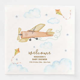 Cute Vintage Aviator Airplane Baby Shower Welcome Serviette