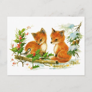 Cute Vintage Christmas Foxes Feiertagspostkarte