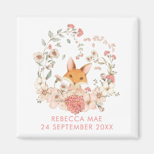 Cute Vintage Fox Botanicals Name Date Birth Girl Magnet