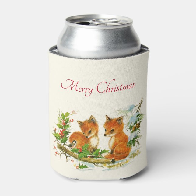 Cute Vintage Foxes Retro Christmas Dosenkühler (Kanne Vorderseite)