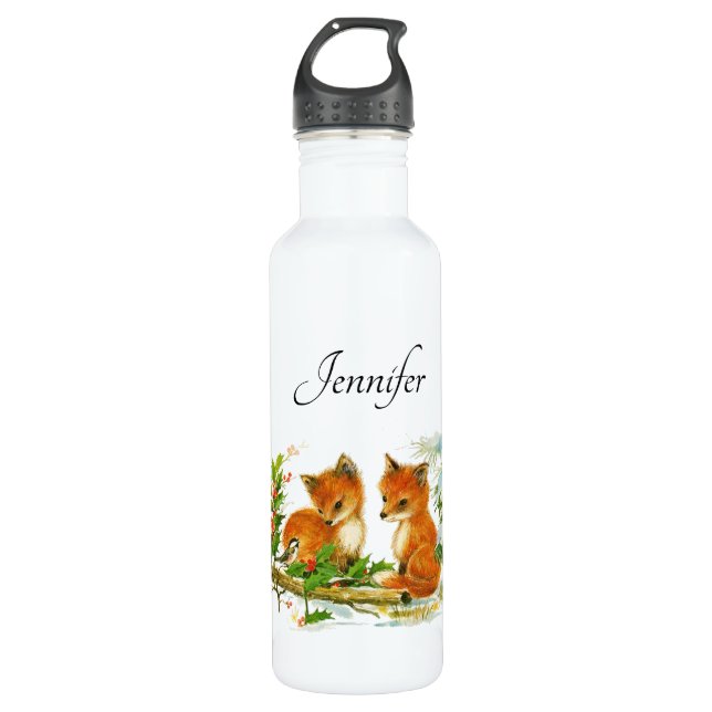 Cute Vintage Foxes Retro Christmas Edelstahlflasche (Vorderseite)