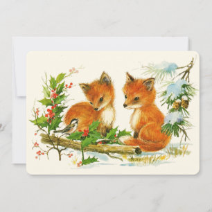 Cute Vintage Foxes Retro Christmas Feiertagskarte