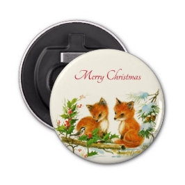 Cute Vintage Foxes Retro Christmas Flaschenöffner