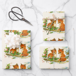 Cute Vintage Foxes Retro Christmas Geschenkpapier Set