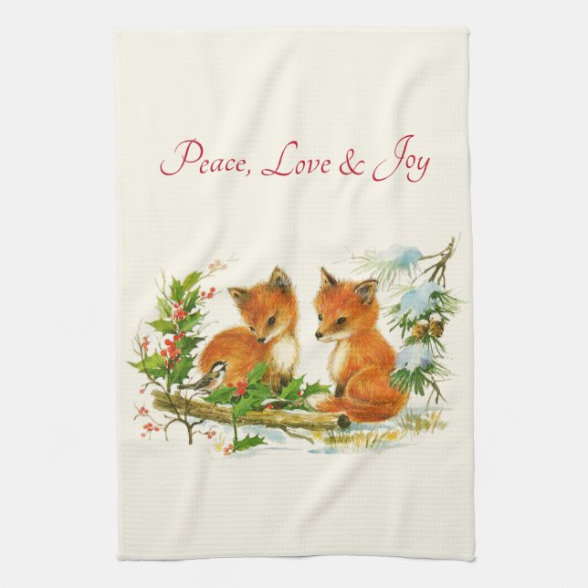 Cute Vintage Foxes Retro Christmas Geschirrtuch (Vertikal)