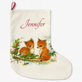 Cute Vintage Foxes Retro Christmas Großer Weihnachtsstrumpf