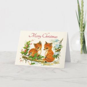Cute Vintage Foxes Retro Christmas Karte