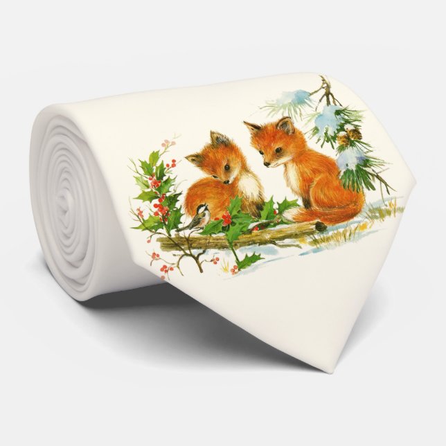Cute Vintage Foxes Retro Christmas Krawatte (Gerollt)
