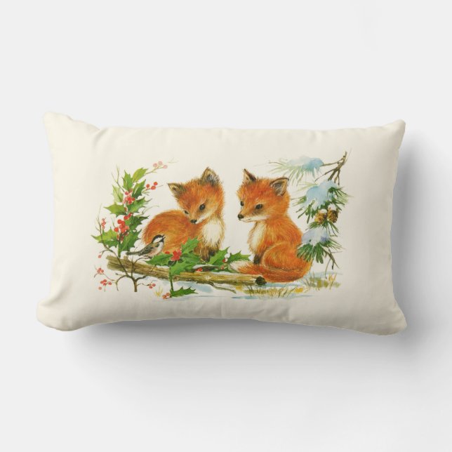 Cute Vintage Foxes Retro Christmas Lendenkissen (Vorderseite)