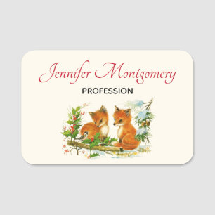 Cute Vintage Foxes Retro Christmas Namensschild