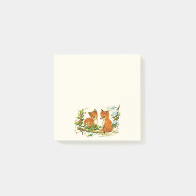 Cute Vintage Foxes Retro Christmas Post-it Klebezettel (Vorderseite)