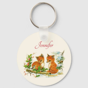 Cute Vintage Foxes Retro Christmas Schlüsselanhänger